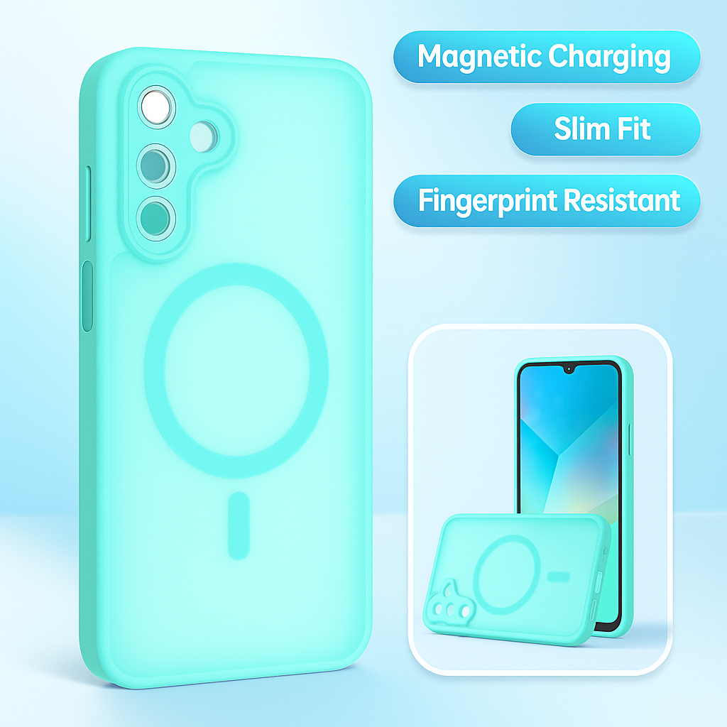 Malofa Lake Blue Magnetic Case for Samsung A17 with Slim Fit & Anti-Fingerprint Design