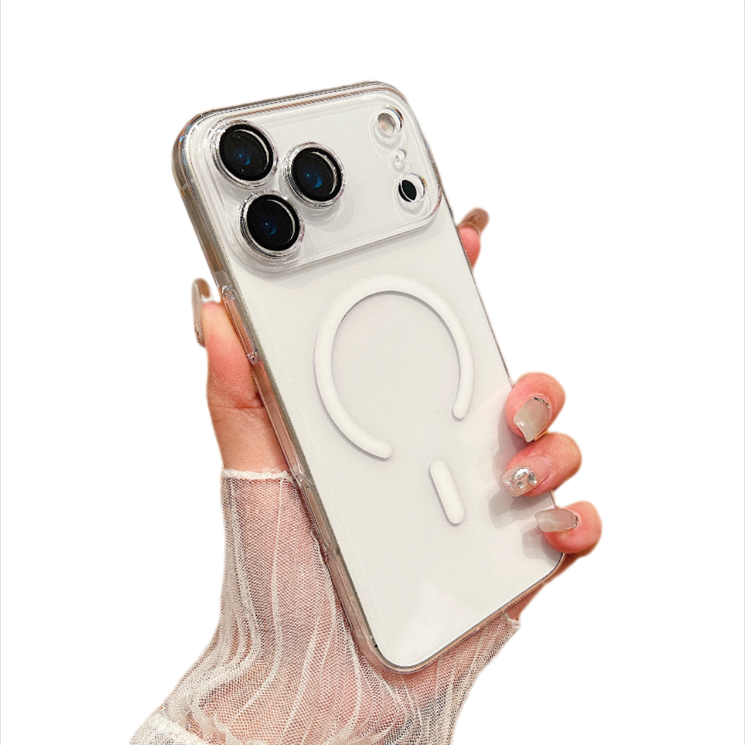 Malofa transparent magnetic phone case for iPhone 17 Pro Max clear hard PC anti-yellowing funda with camera protector