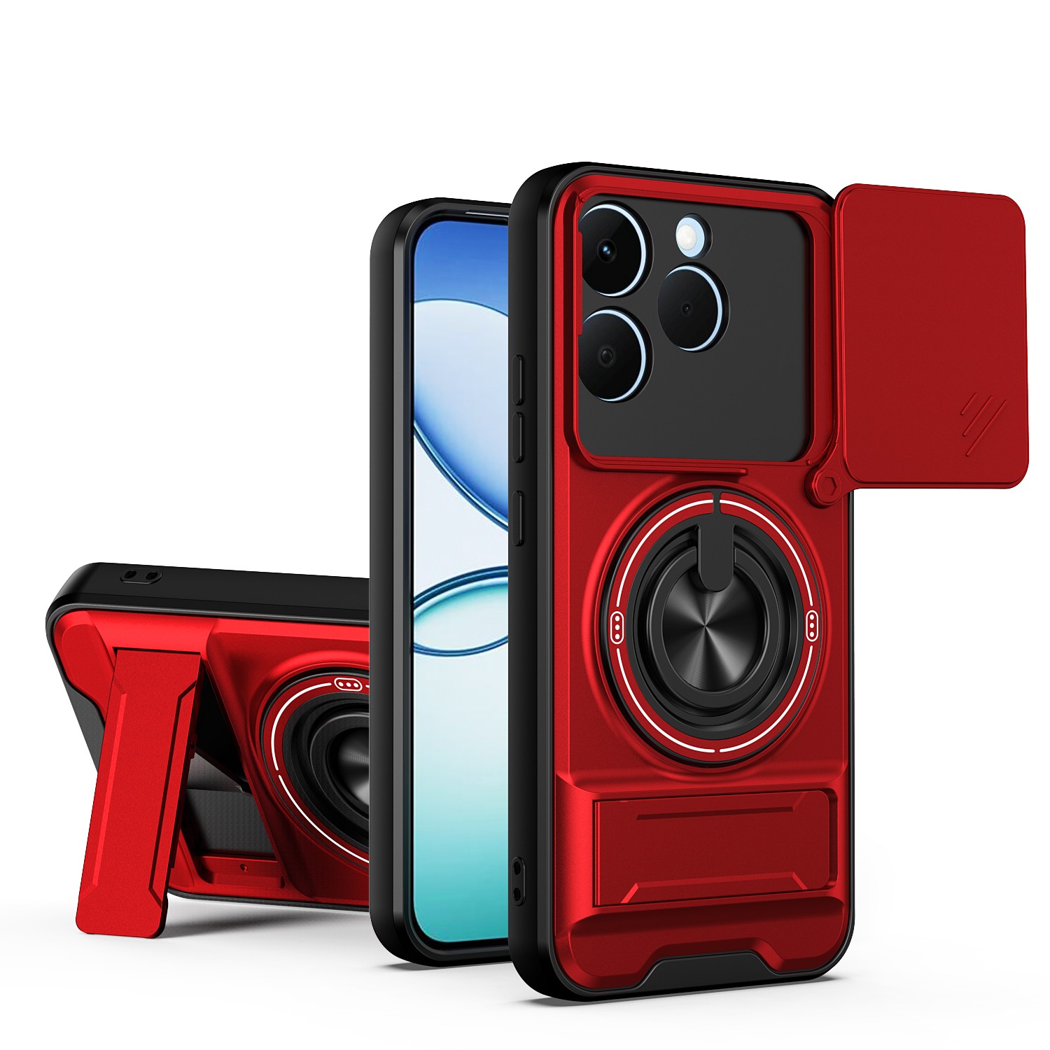 for Realme 15T Luxury Hybrid Magnetic Ring Holder KickStand Case Cover with Slide Camera Cover for Realme 15T 5G
